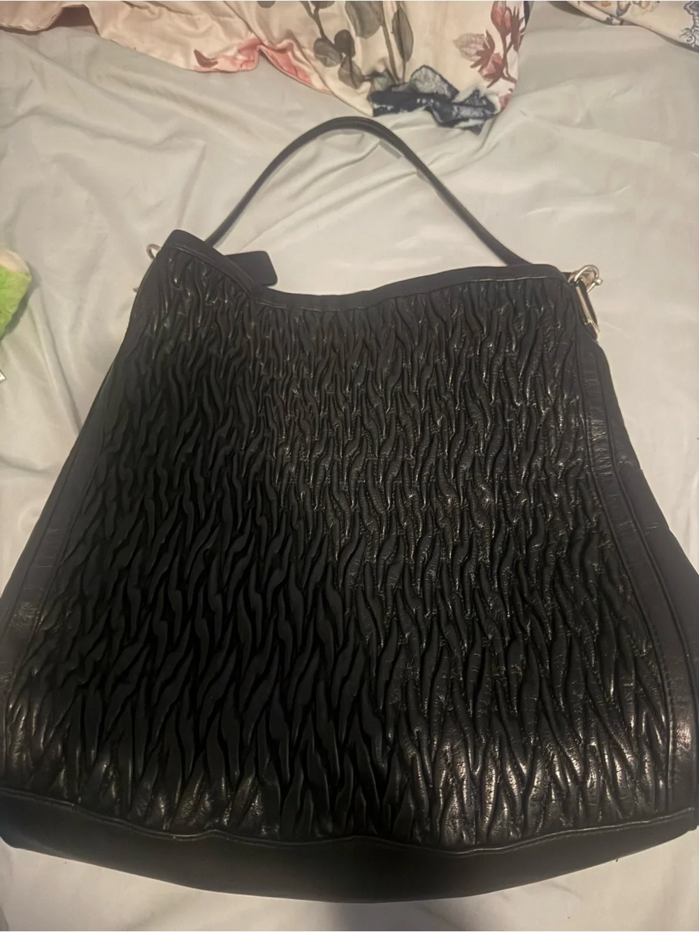 Black Textured Leather Shoulder Bag - Picture 1 of 3